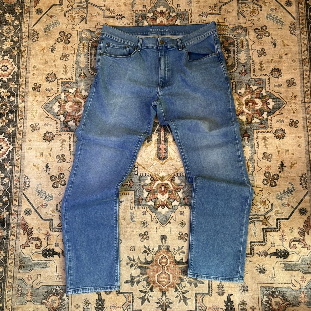 Mott & Bow Mens Slim Fit Straight Jeans Medium Wash Blue Denim W36 L32 Stretch - Picture 12 of 12